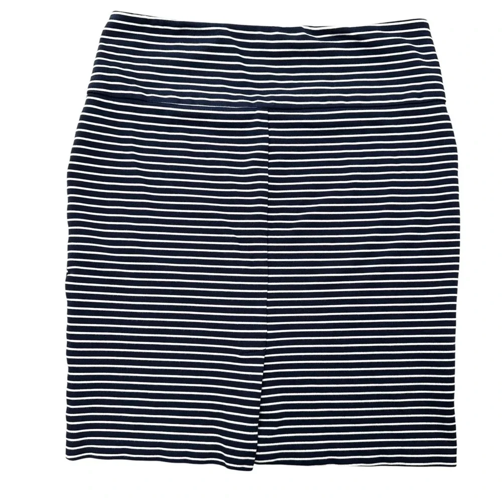 Alfred Sung Jersey Skirt Navy Blue Striped Stretch Pull-on Skirt Women's Large